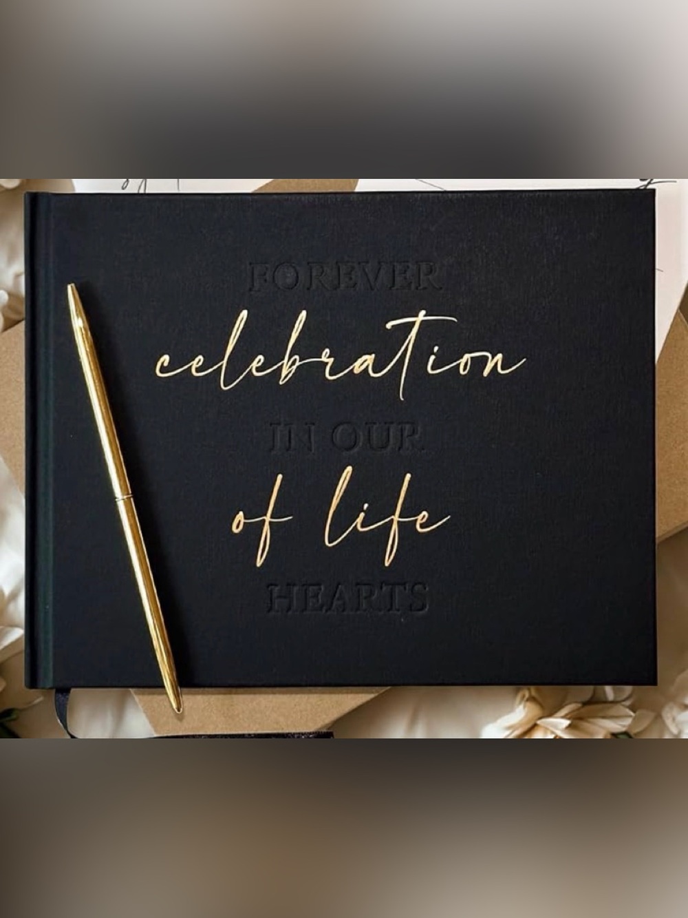 Celebration of Life Guest Book - Black with Gold Script